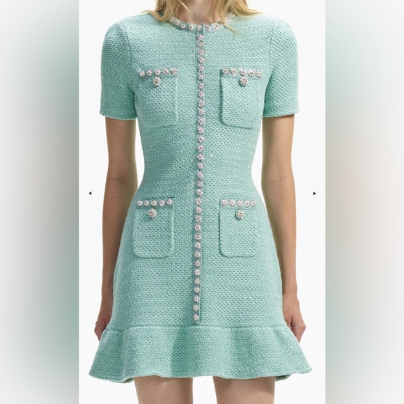 Self-Portrait Sequin Knit Mini Dress Mint XS